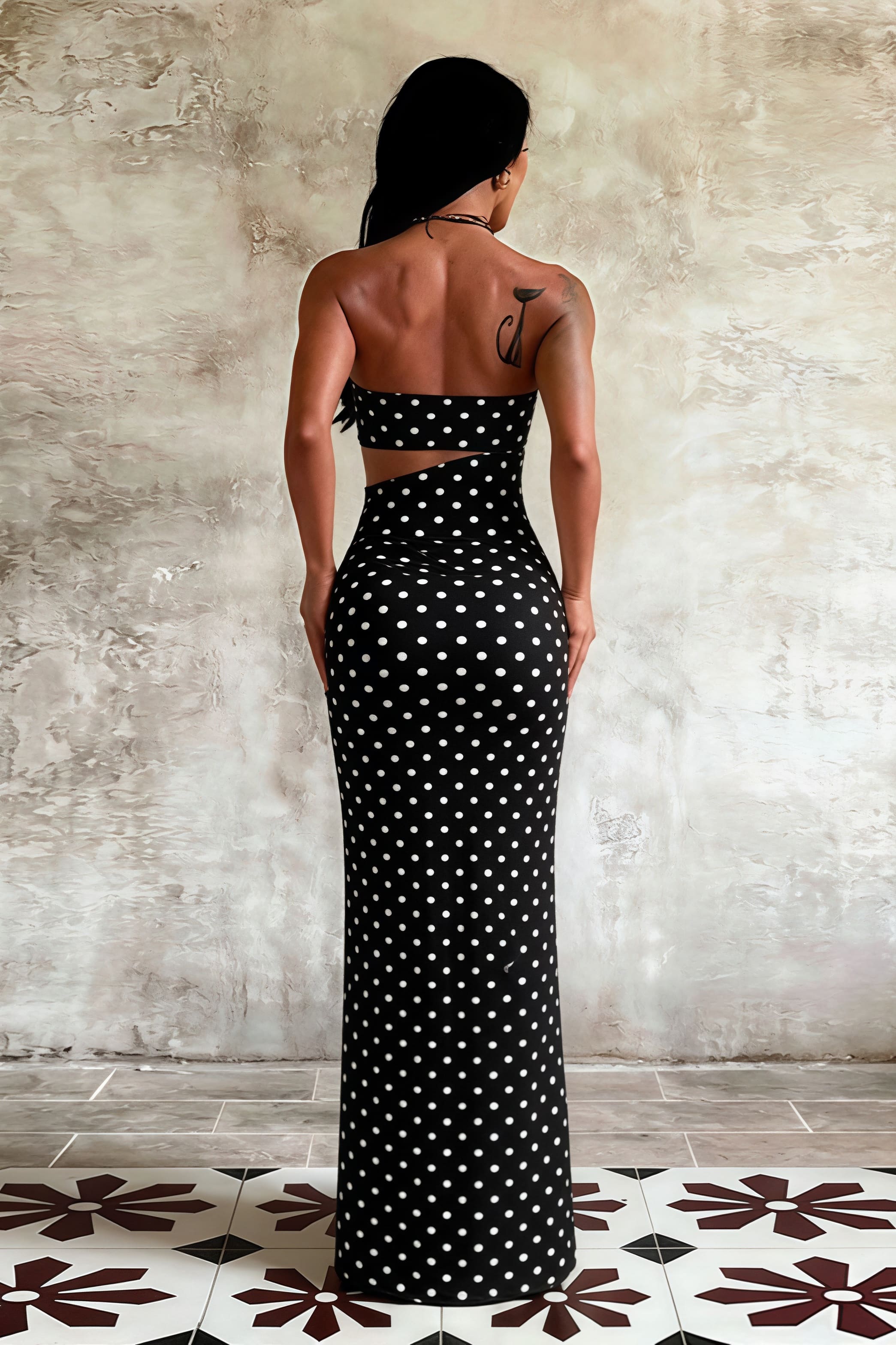 Printed Strapless Cutout Bodycon Maxi Dress