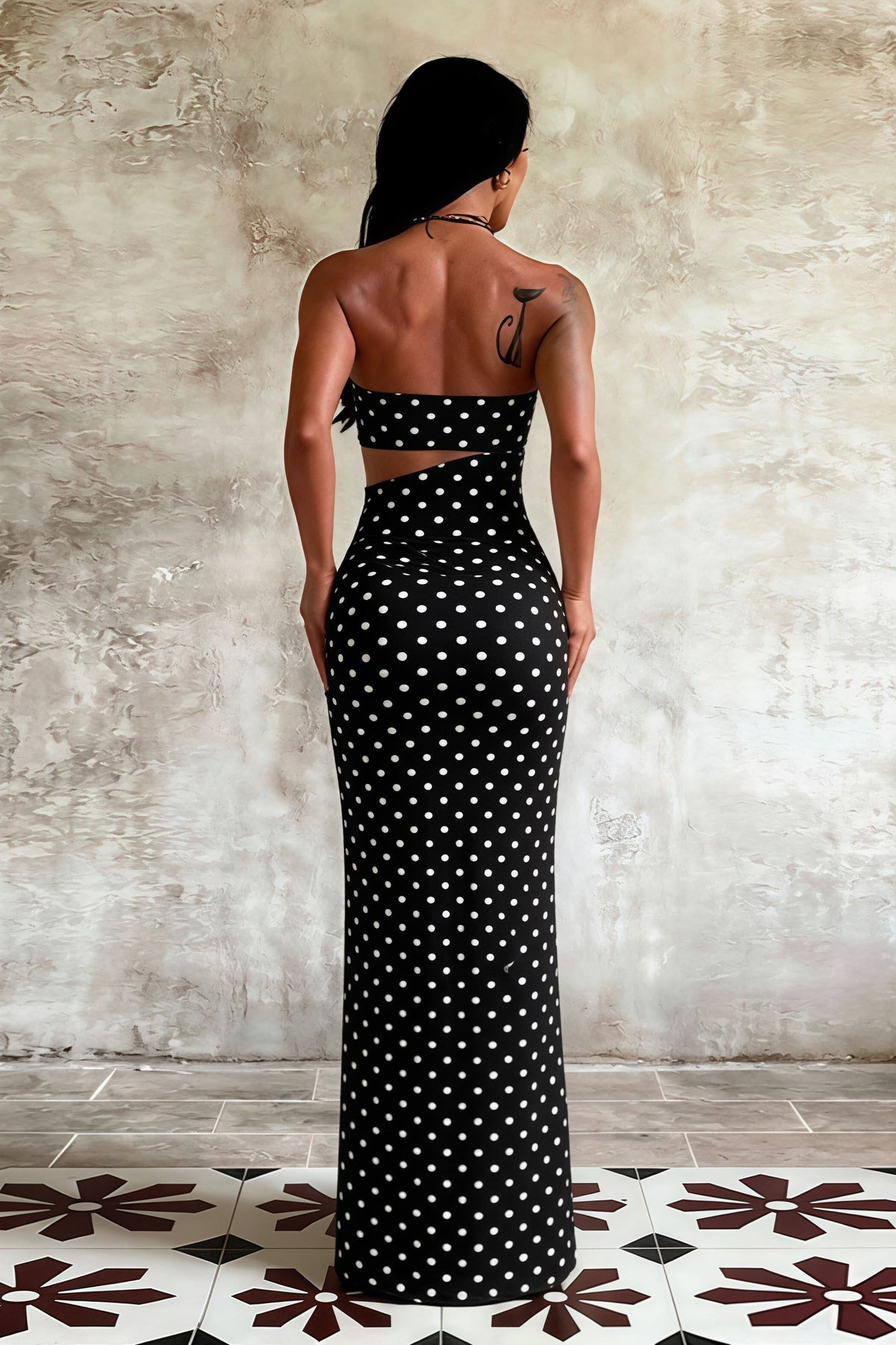 Printed Strapless Cutout Bodycon Maxi Dress