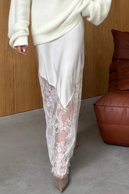 Lace-Patchwork Sheer Bodycon Skirt