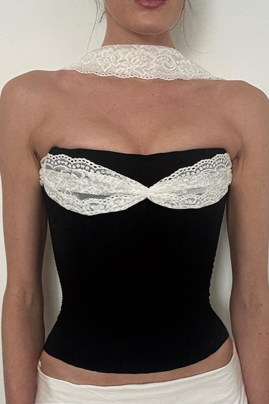 Lace-Patch Tube Tank Top