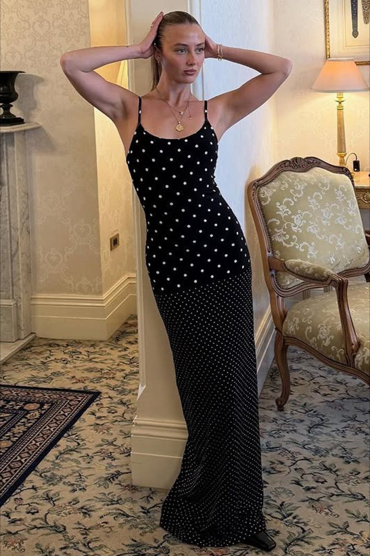 Polka Dot Cami Slim Bodycon Maxi Dress