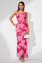3D-Floral Embroidery Mesh Dress