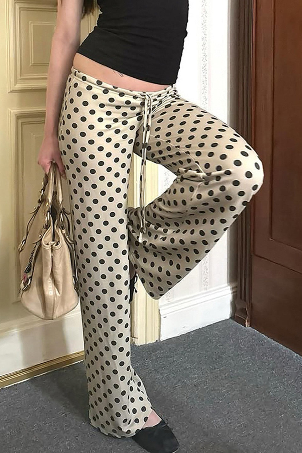 Polka Dot Flared Casual Pants