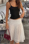 Dot-Print Asymmetric Mini Skirt