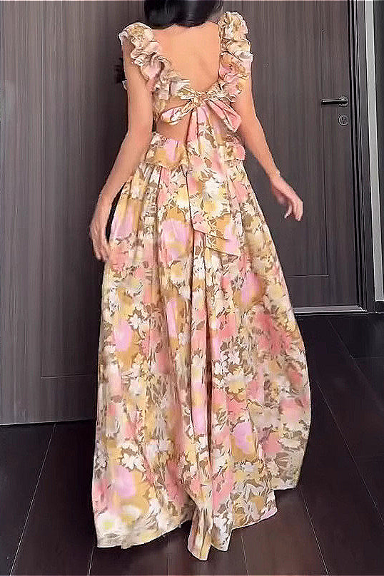 Floral Ruffle V-Neck Slim Dress