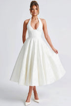 Jacquard Halter Backless Midi Dress