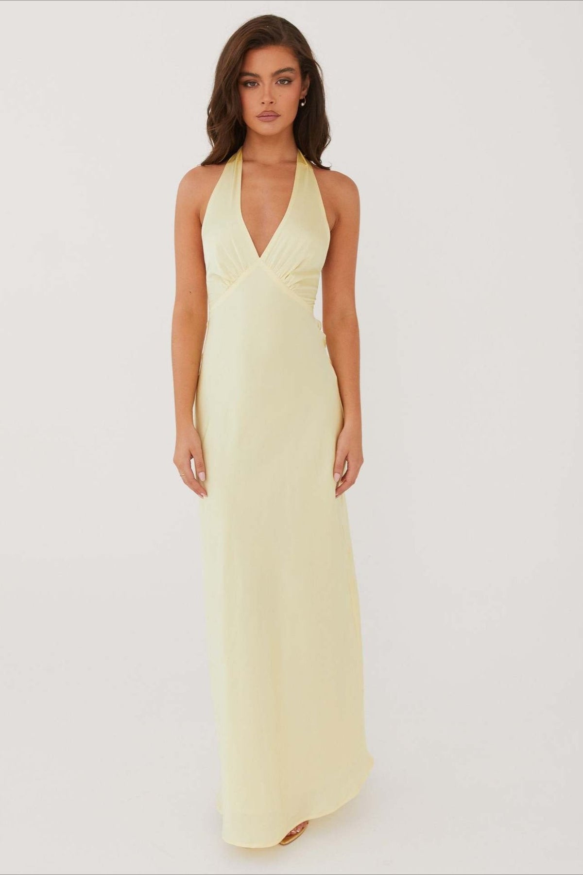 Solid V-Neck Slim Maxi Dress