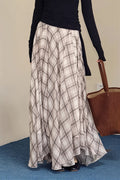 Draped Plaid Slim Maxi Skirt