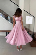 Mesh-Waist Flared Prom Dress