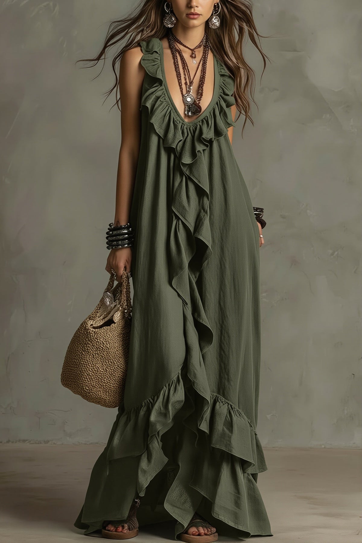 Ruffle Sleeveless Boho Dress