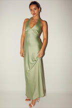 Solid V-Neck Slim-Cut Maxi Dress