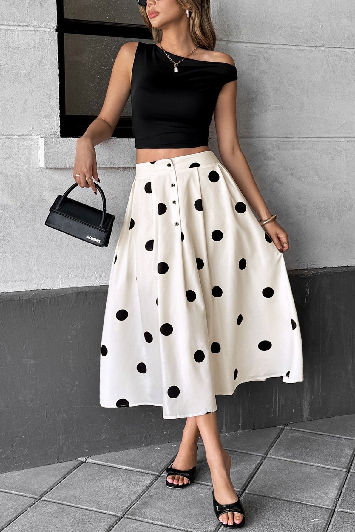 Polka Dot Elastic-Waist Skirt
