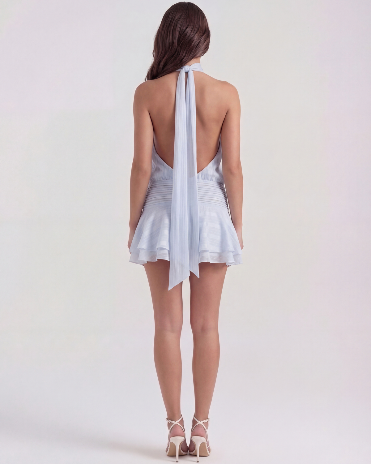 Chiara Blue Chiffon Halter Mini Dress