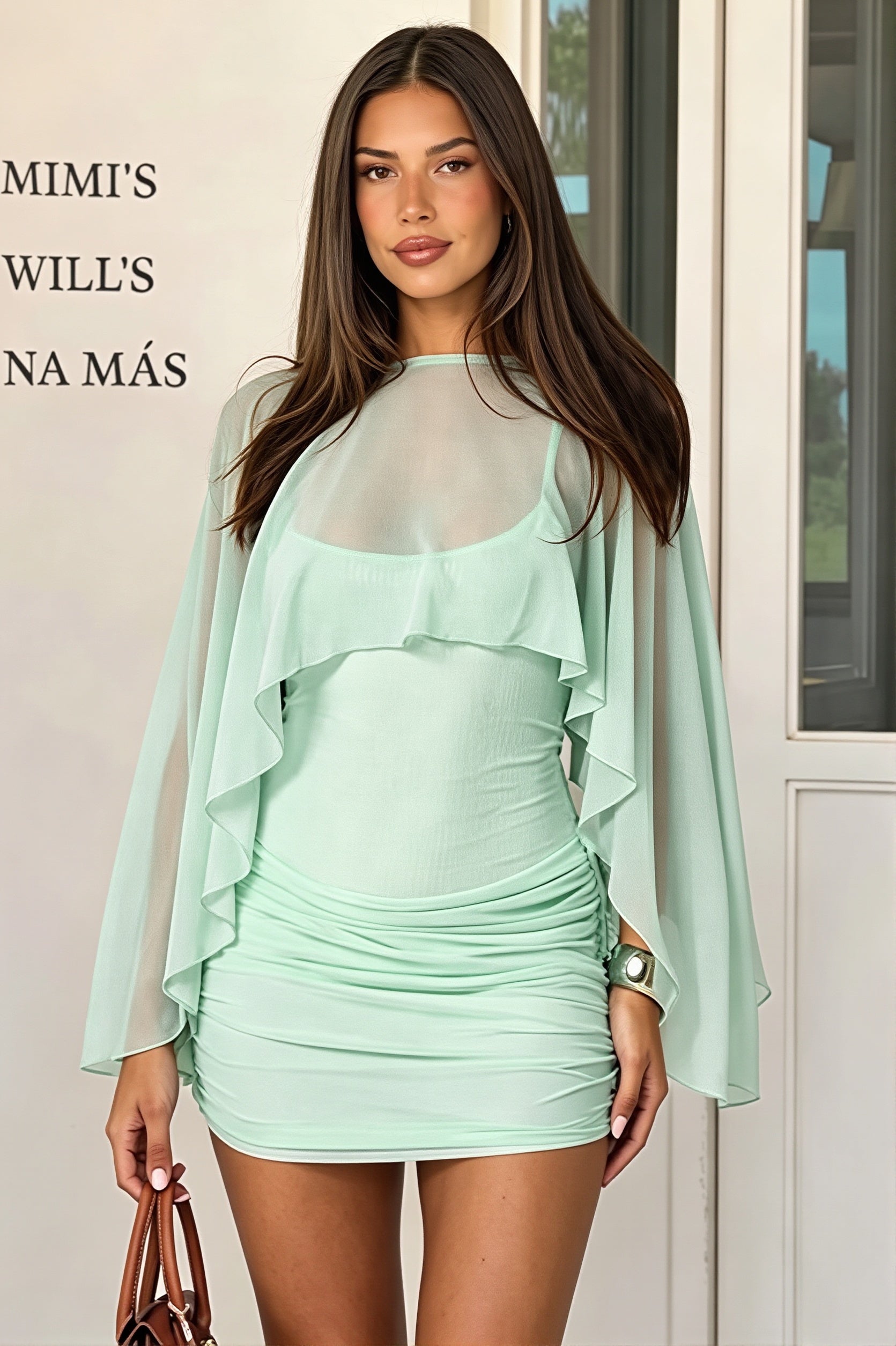 Mesh Shrug Cami Mini Dress