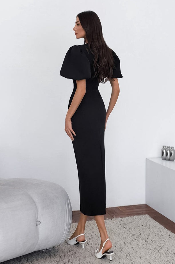 Puff-Sleeve Bodycon Maxi Dress