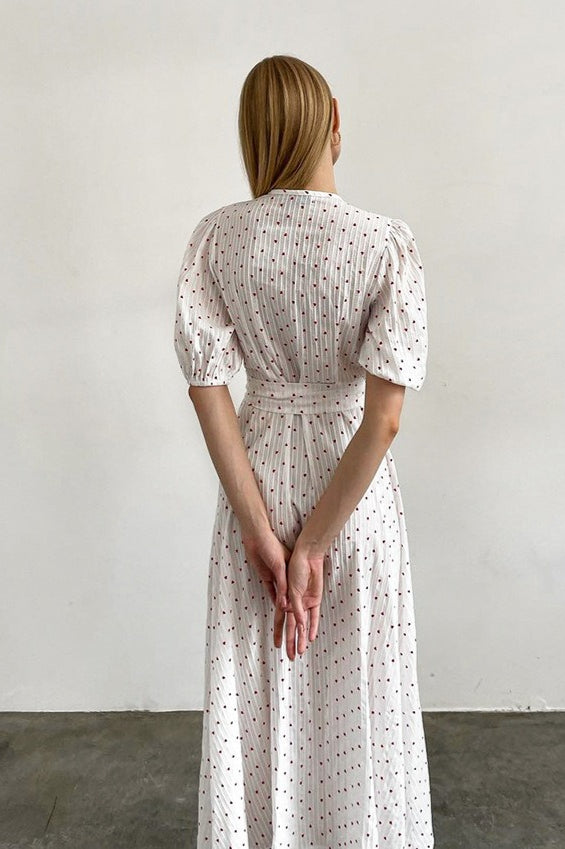 Heart-Print V-Neck Wrap Maxi Dress