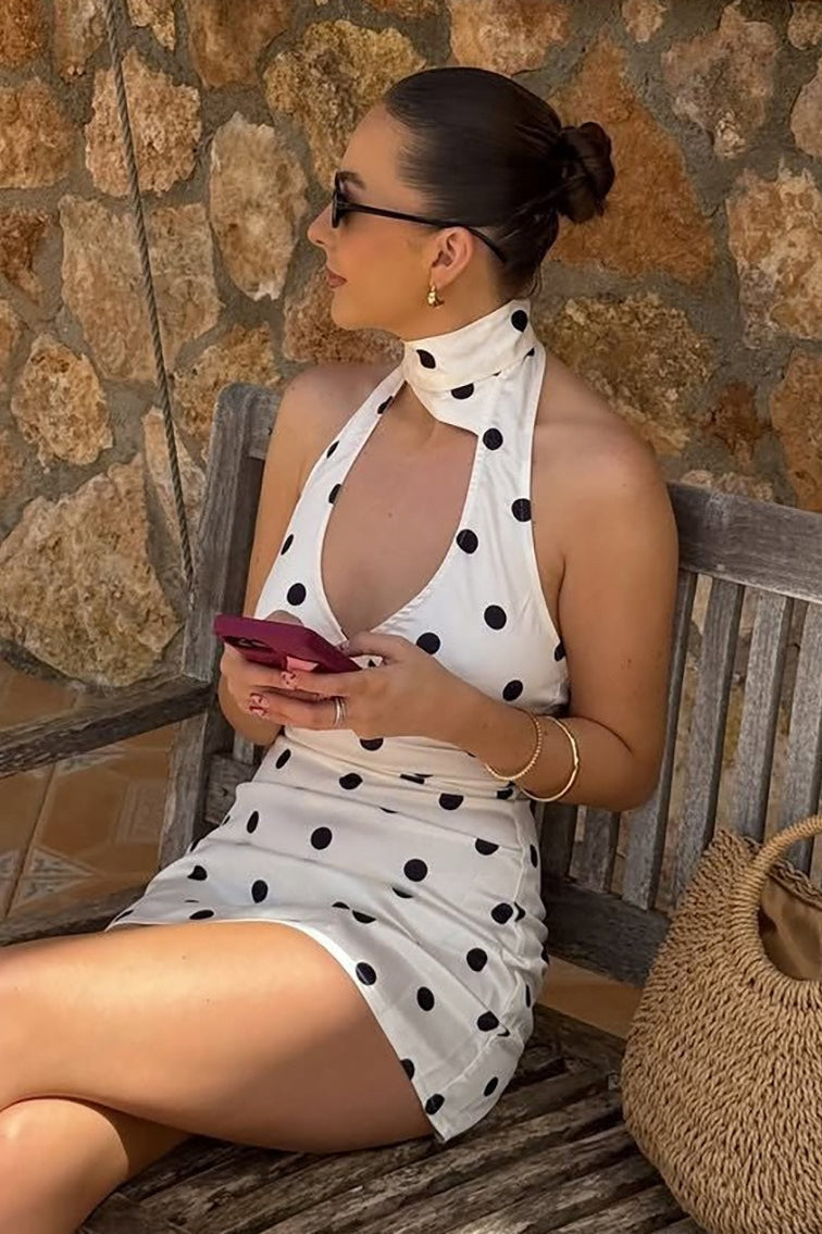 Polka Dot Halter A-Line Mini Dress