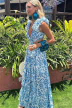 Floral Ruffle-Trim Deep-V Dress