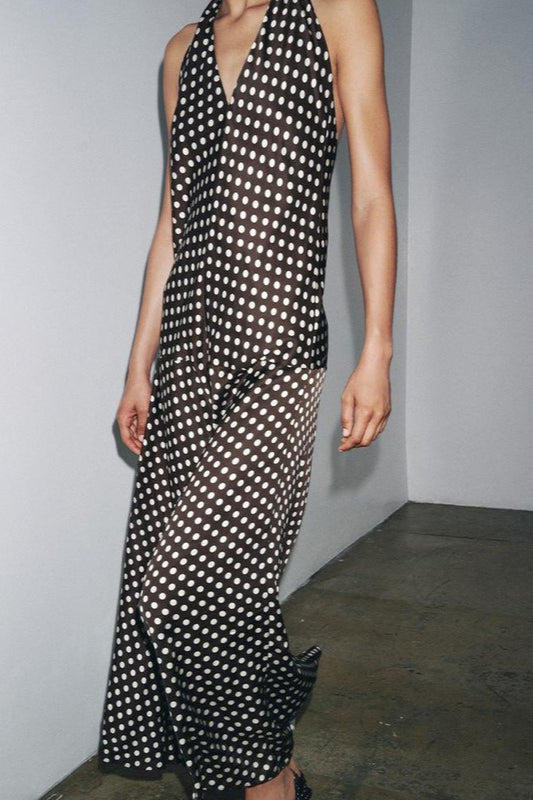 Polka Dot Halter-Neck Maxi Dress