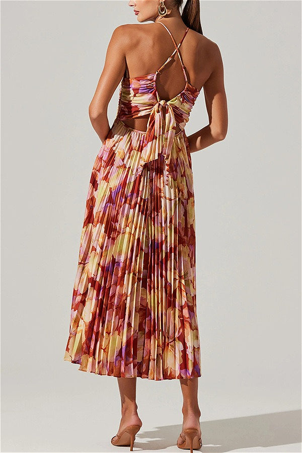 Floral Pleated Cami Maxi Dress