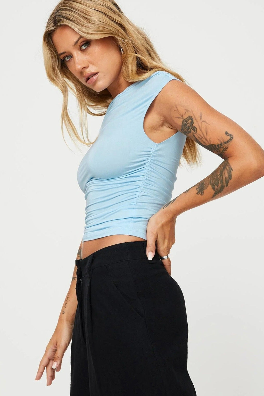 Asymmetric Ruched Slim Blouse