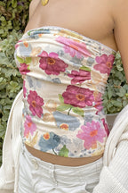 Floral Color-Block Strapless Blouse