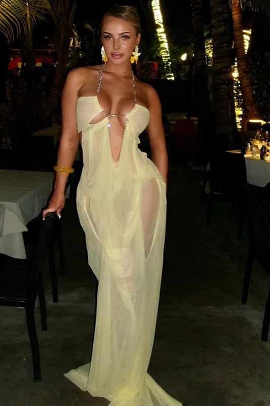 Sheer Tulle Patchwork Prom Dress
