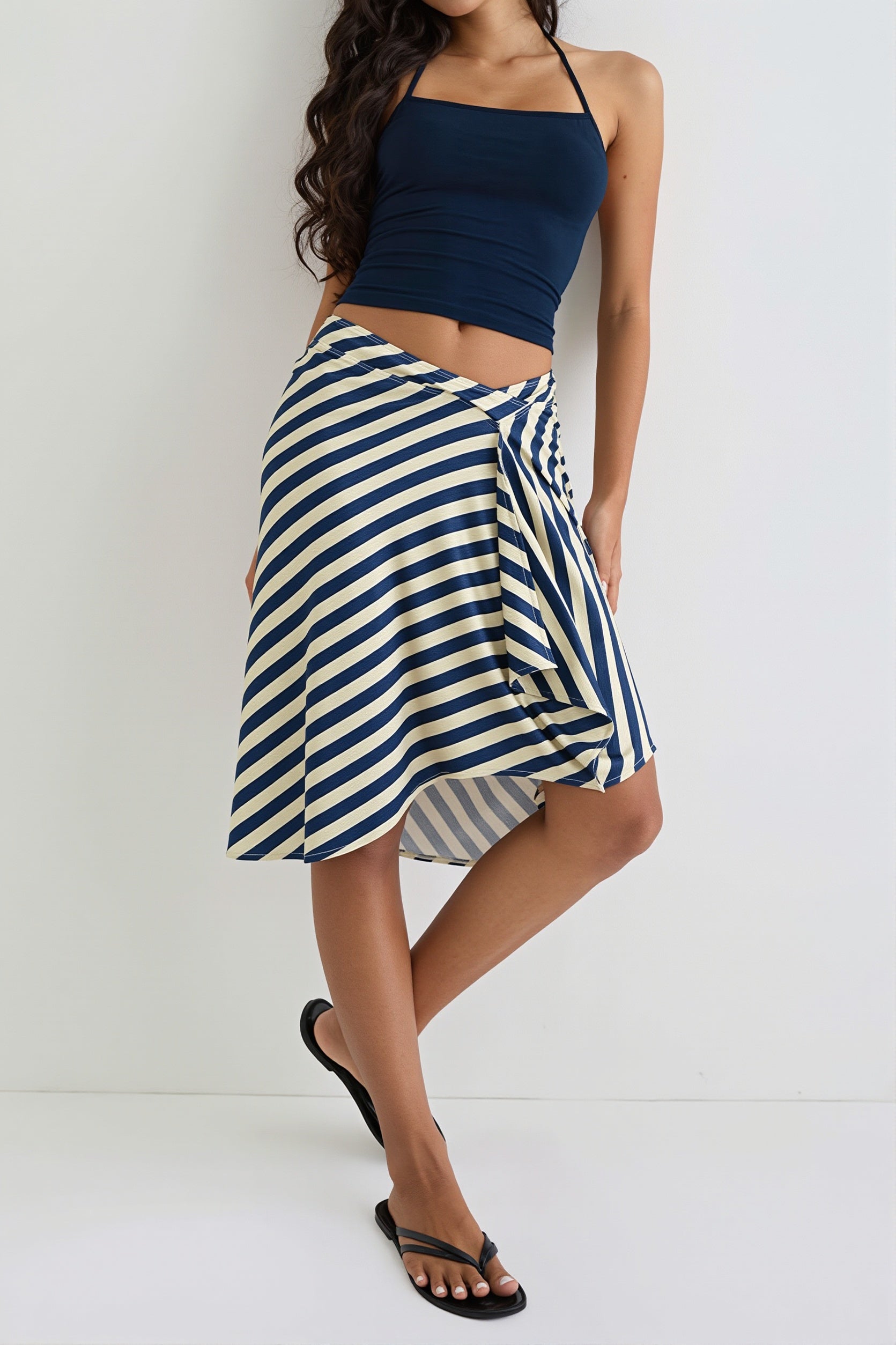 Striped Irregular Midi Skirt