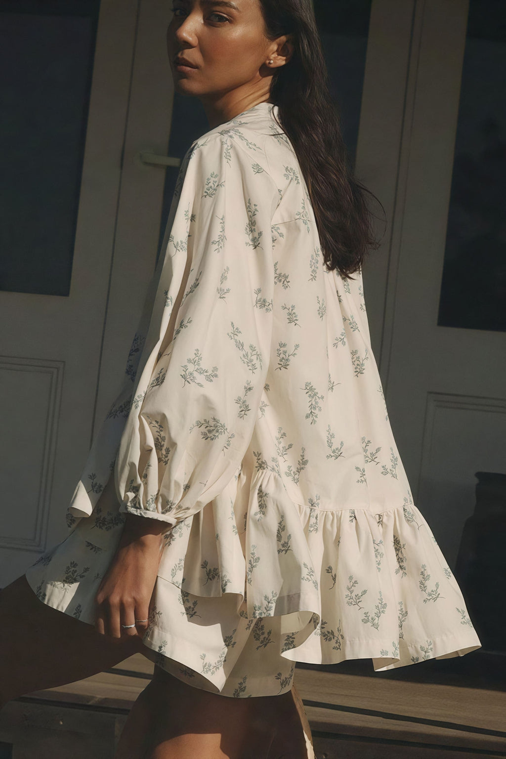 Floral Puff-Sleeve Two-Piece Set