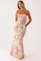 Floral Tie Fishtail Maxi Dress