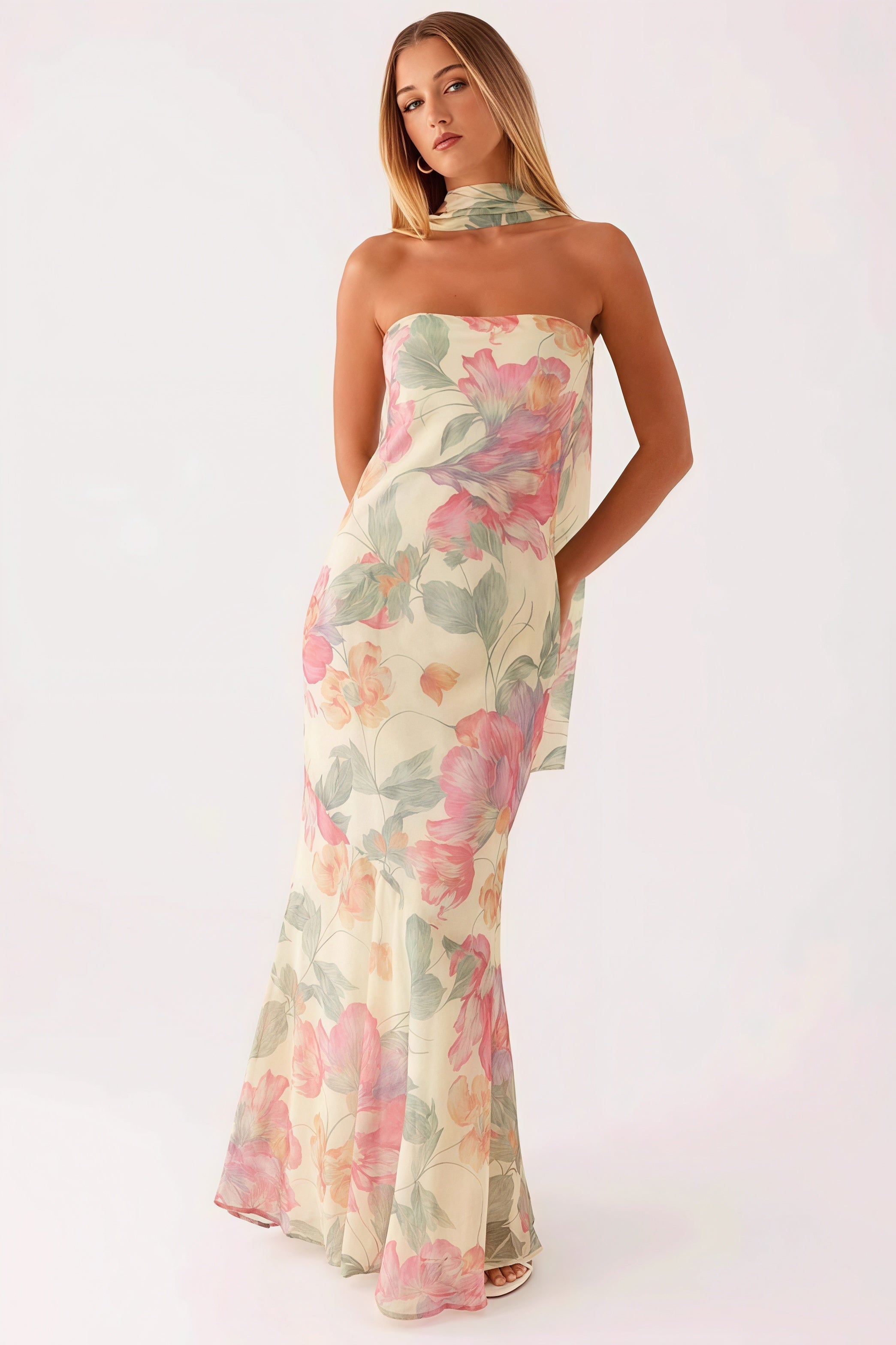 Floral Tie Fishtail Maxi Dress