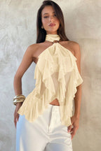 Solid Ruffle Halter Top