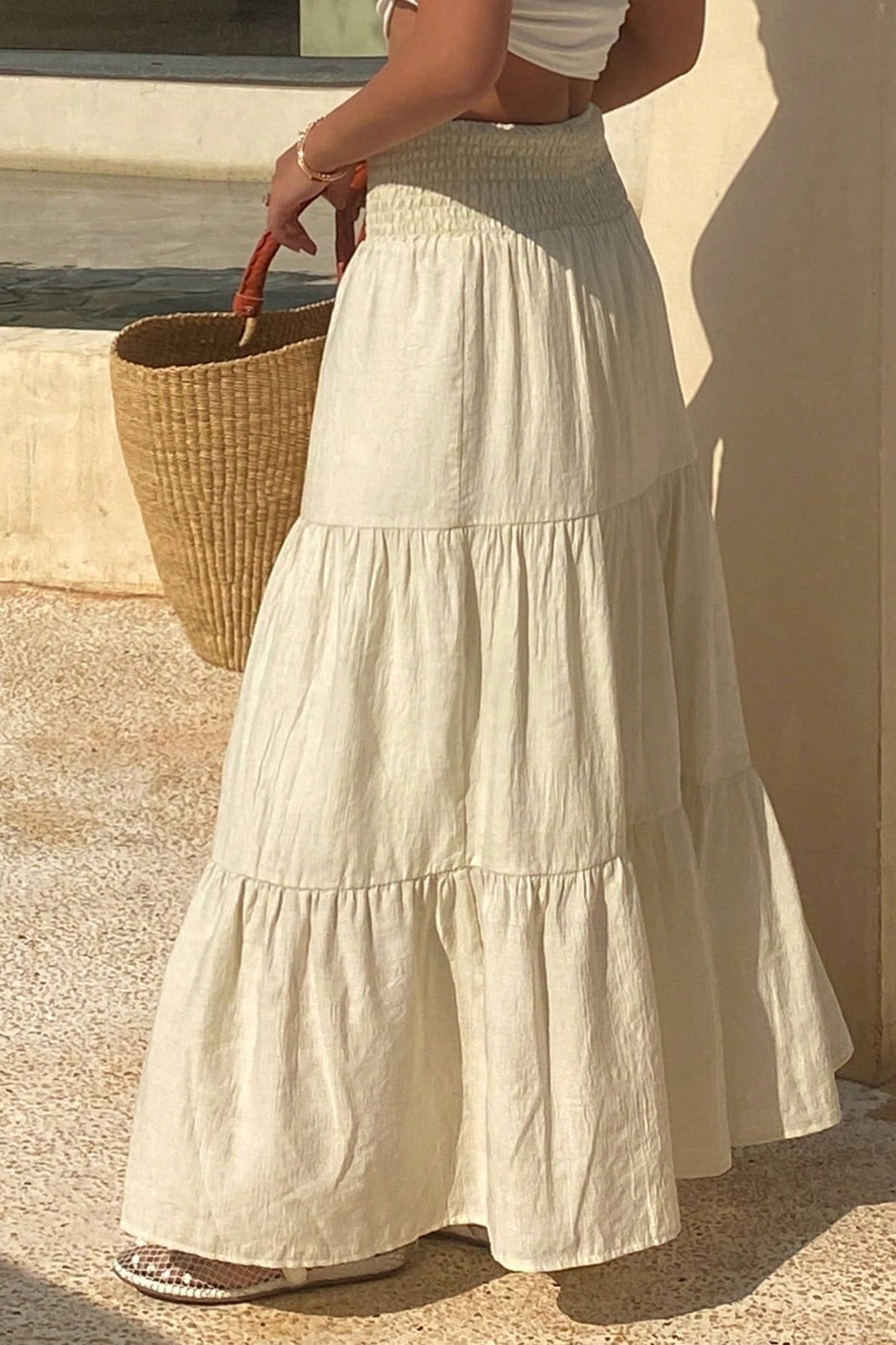 Solid Asymmetric Drape Midi Skirt
