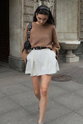 White Pleated High-Waist Mini Skirt