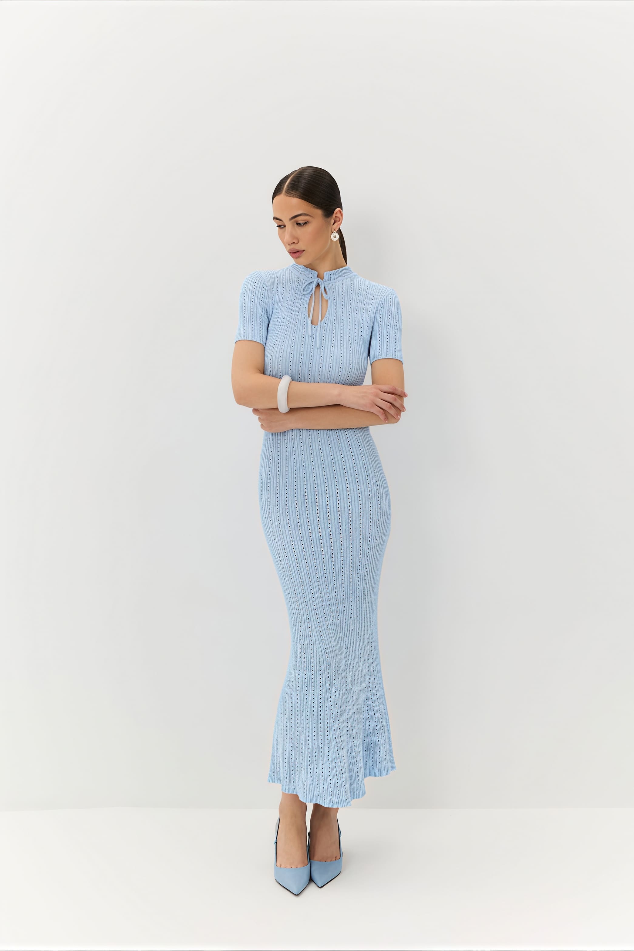 Knitted Round-Neck Short-Sleeve Bodycon Maxi Dress