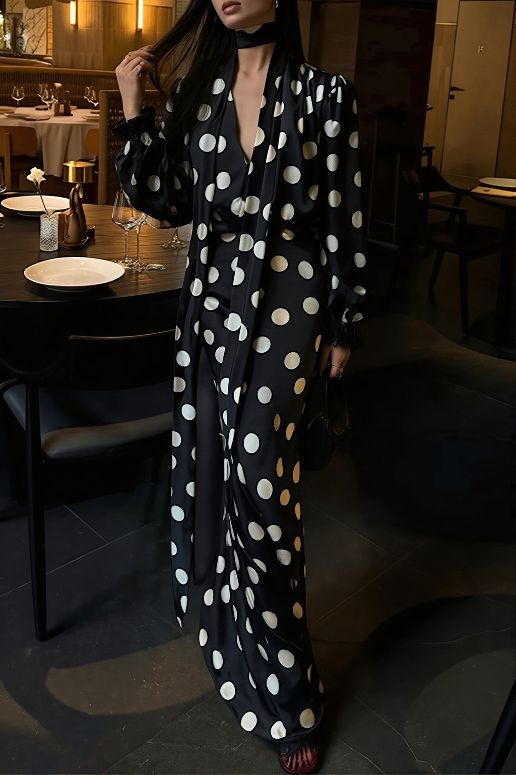 Polka Dot Sash Maxi Dress