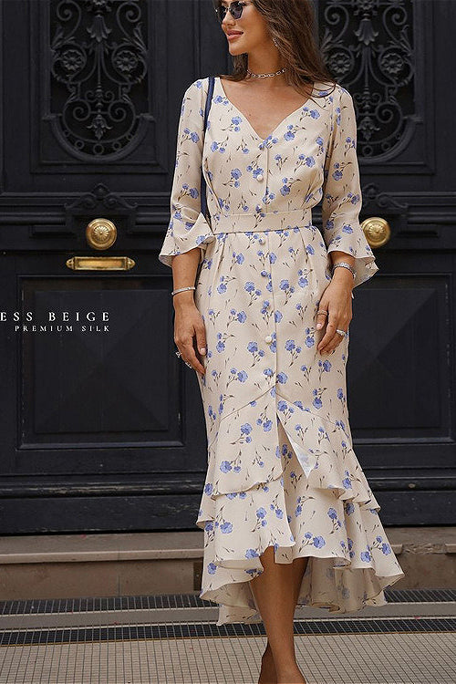 Floral Asymmetric Ruffle Dress