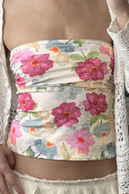 Floral Color-Block Strapless Blouse