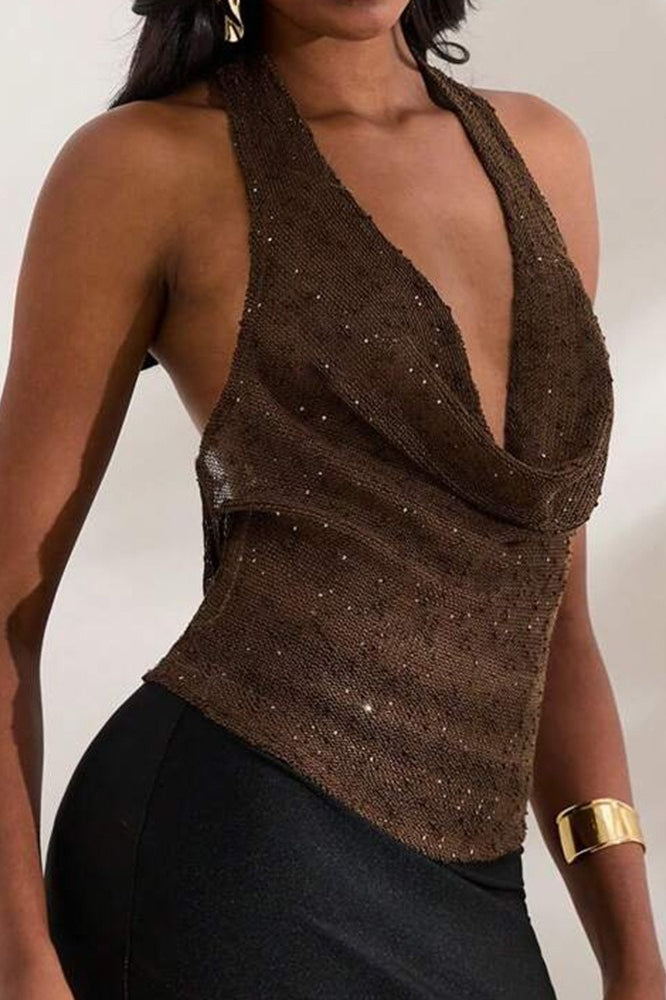 Glitter Draped Halter Top
