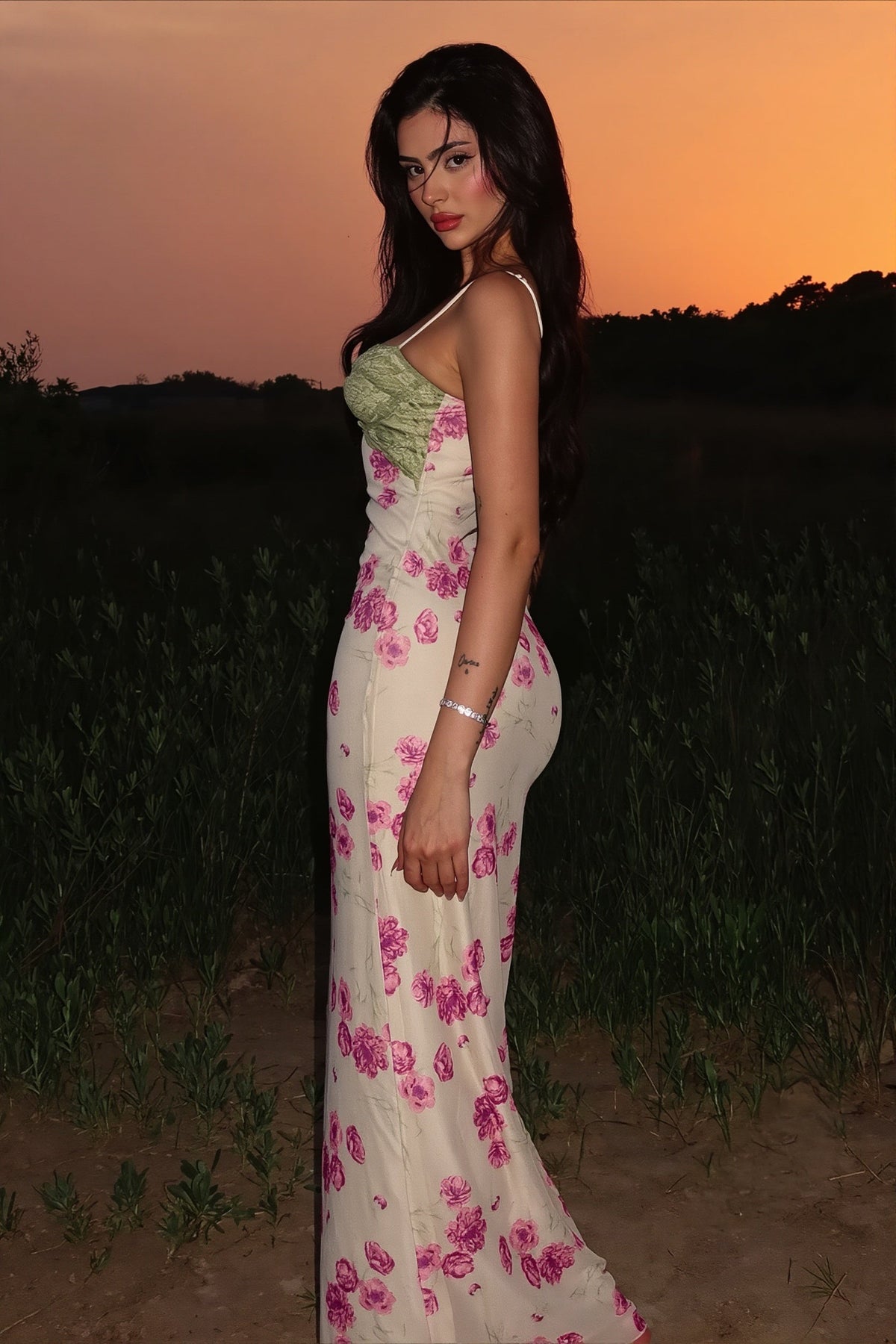 Floral Contrast-Lace Cami Maxi Dress