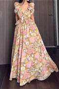 Floral Ruffle V-Neck Slim Dress