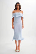 Off-Shoulder Ruffle Knit Midi Dress