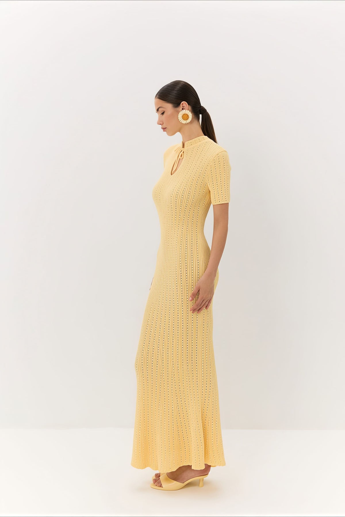 Knitted Round-Neck Short-Sleeve Bodycon Maxi Dress