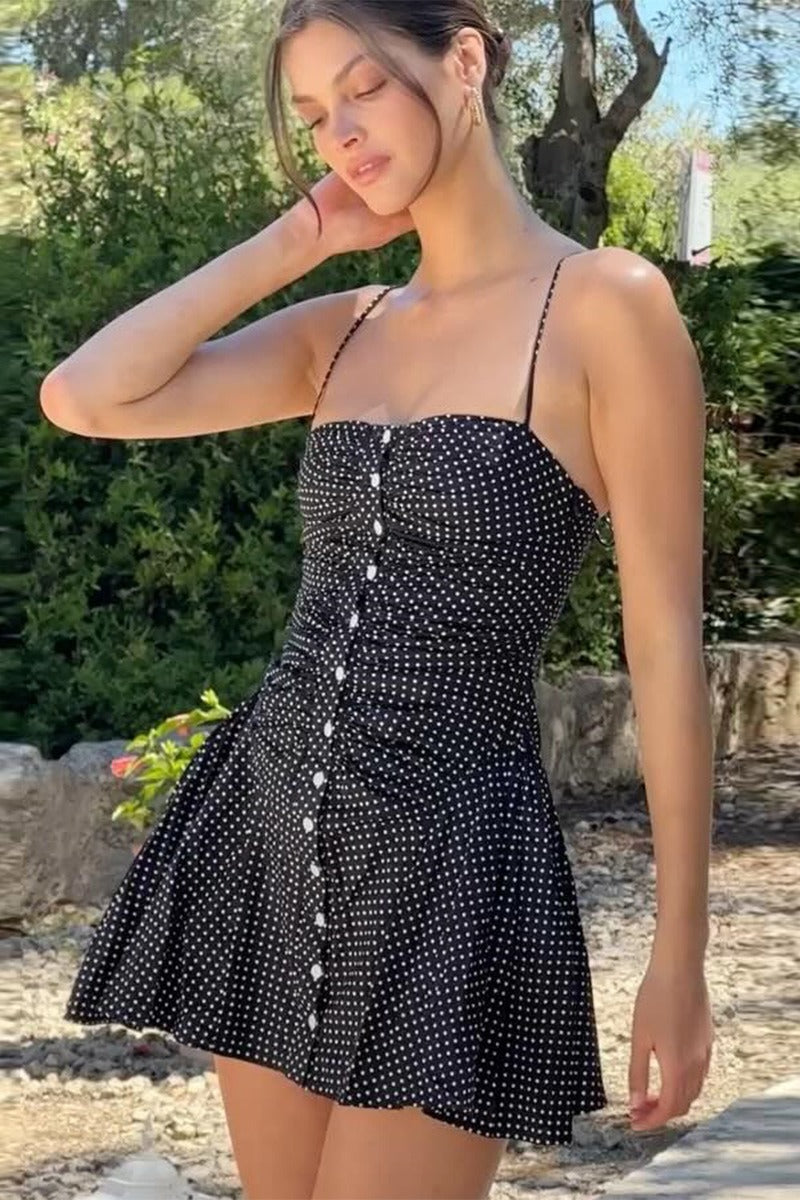 Polka Dot Ruched Halter Backless Mini Dress