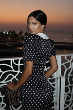 Retro Polka Dot Lapel Slim Maxi Dress