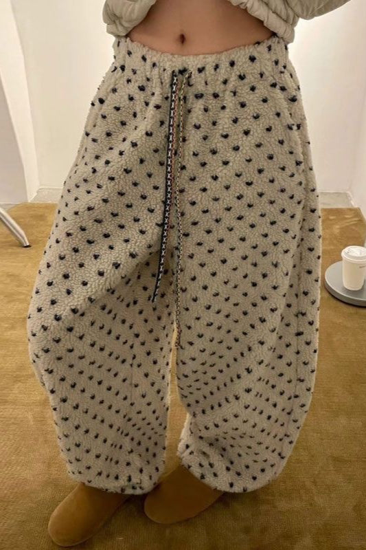 Polka Dot Fleece Drawcord Pants