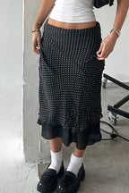 Polka Dot Mesh A-Line Midi Skirt