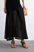 Ribbed-Knit Mesh-Splice Maxi Dress