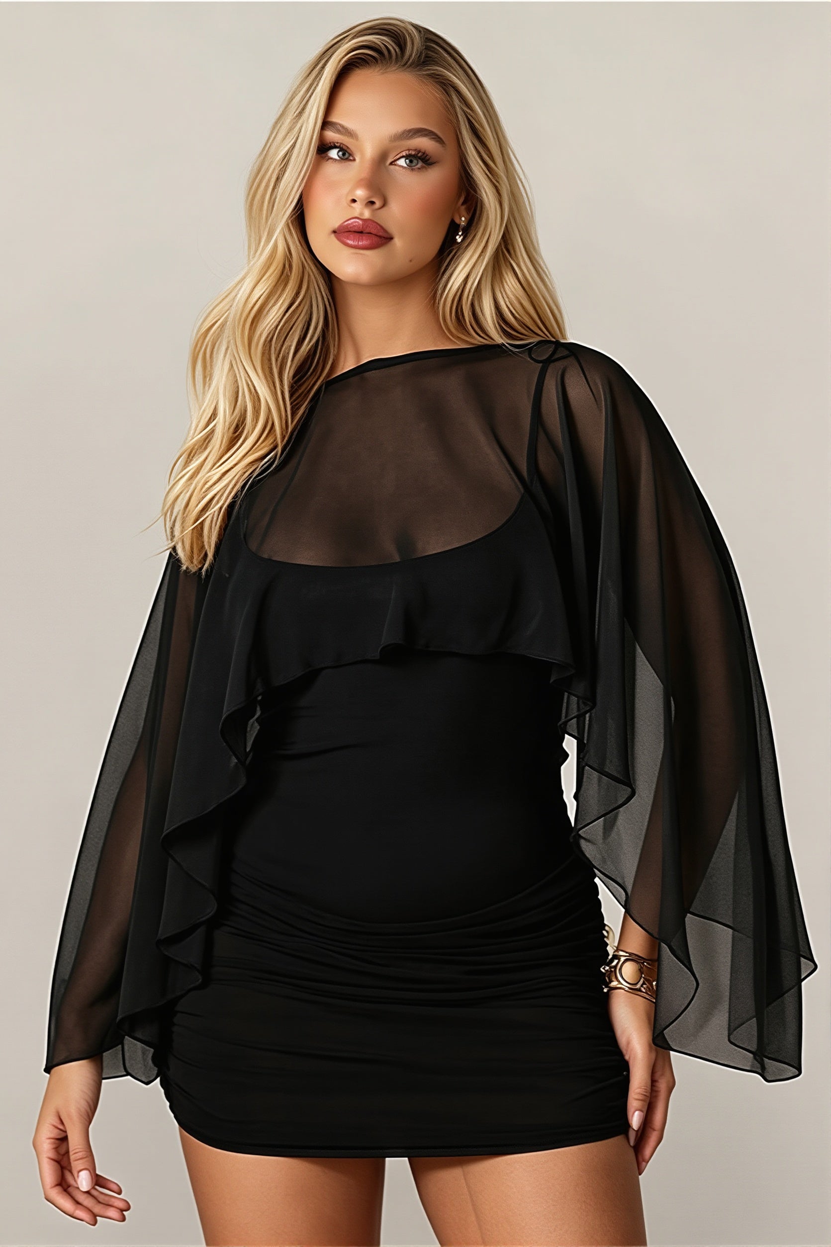 Mesh Shrug Cami Mini Dress