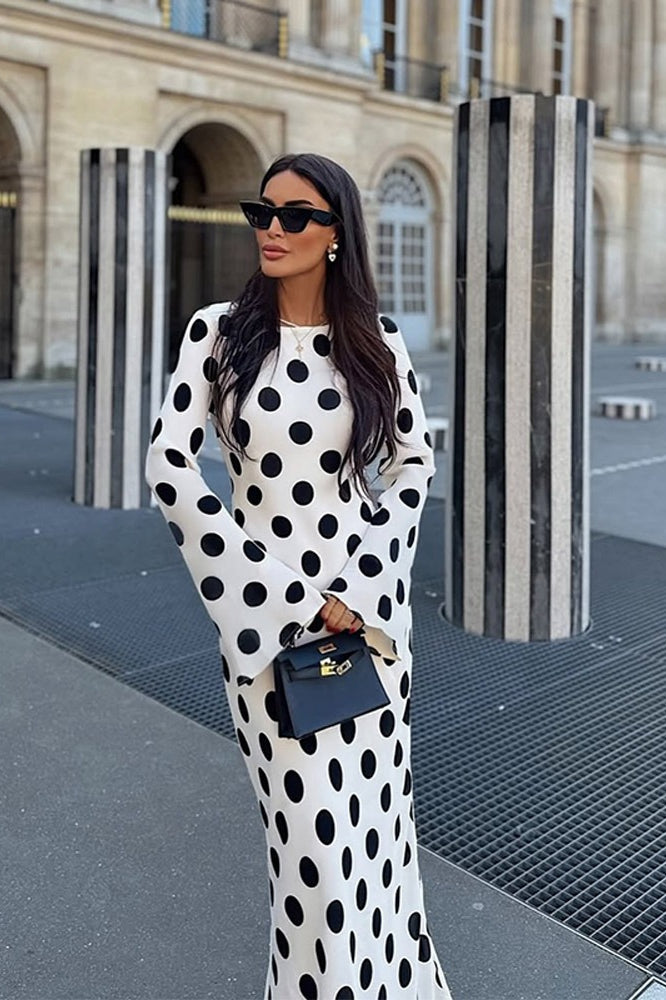 Polka Dot Bell-Sleeve Maxi Dress